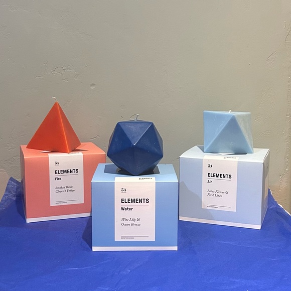 54 Celsius- ELEMENTS- Water, Air & Fire Geometric Shaped Scented Candle Trio - Picture 2 of 7